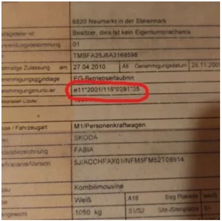 Documentación austriaca con la contraseña de homologación